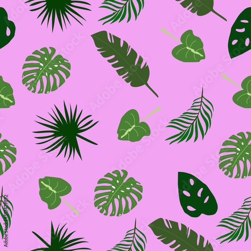 Tropical seamless pattern with on rouse background .Wallpaper fashion illustration.