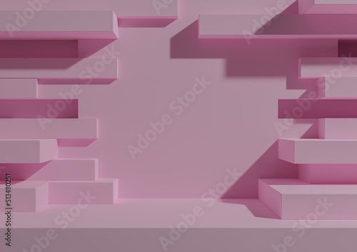 Light, pastel, lavender pink 3D rendering product display podium stand abstract brick wall portal for product photography minimal, simple, geometric background wallpaper for luxury grunge products