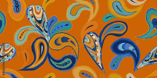 Modern hand drawn paisley ornament pattern. Abstract trendy ethnic style. Fashionable vector template for your design. 