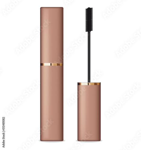 Realistic mascara package cosmetic, make up mockup isolated vector, package mascara cosmetic, plastic pink mascara cosmetic, make up vector