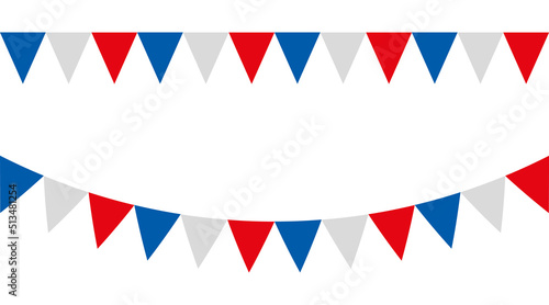 Blue white and red garlands with pennants. Vector buntings set II. France or United states flag.