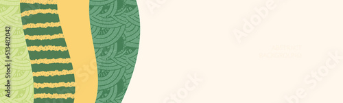Abstract eco banner with geometric shapes and nature background. Wineyard farm field pattern vector illustration. Green landscape with texture. Ecology card, organic farmland view. Agro land backdrop