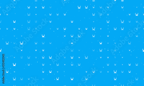 Seamless background pattern of evenly spaced white yoga hammock symbols of different sizes and opacity. Vector illustration on light blue background with stars
