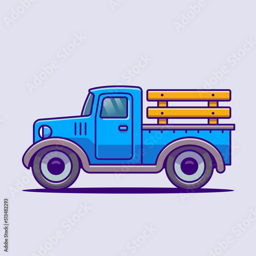 Car Farm Cartoon Vector Icon Illustration. Farm Transportation Icon Concept Isolated Premium Vector. Flat Cartoon Style