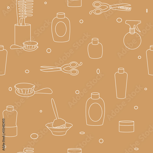 Seamless pattern. Cosmetics for personal hygiene. Orange color.