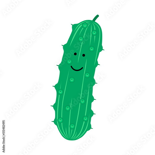 Cute, funny cartoon cucumber character.