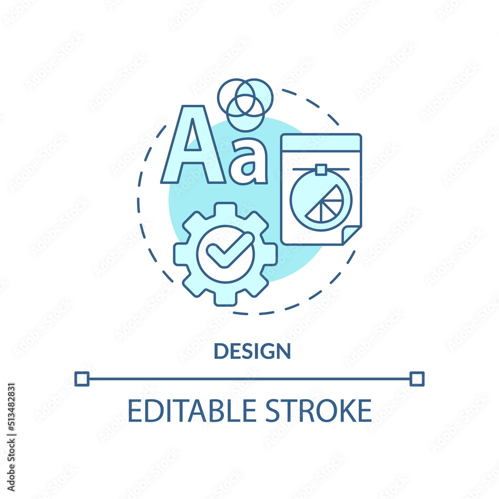 Design turquoise concept icon. Personal development abstract idea thin line illustration. Visual content. Graphic skills. Isolated outline drawing. Editable stroke. Arial, Myriad Pro-Bold fonts used Design turquoise concept icon. Personal development abstract idea thin line illustration. Visual content. Graphic skills. Isolated outline drawing. Editable stroke. Arial, Myriad Pro-Bold fonts used