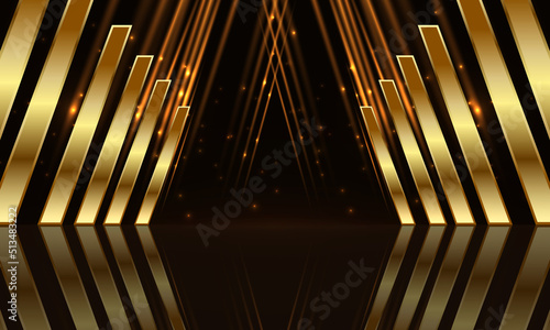 Award ceremony background with golden shapes and light rays. Abstract luxury background. Vector illustration.