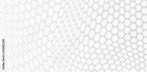 Overlay shadow of hexagonal rabitz net. Fence reflection on transparent background. Blurred silhouette of grid. Vector illustration. EPS10