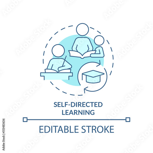 Self-directed learning turquoise concept icon. Child development basic abstract idea thin line illustration. Isolated outline drawing. Editable stroke. Arial, Myriad Pro-Bold fonts used