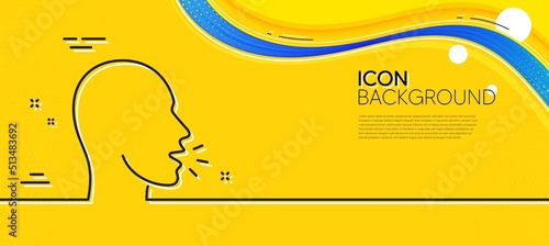 Cough line icon. Abstract yellow background. Coronavirus symptom sign. Flu, sneeze or pneumonie symbol. Minimal cough line icon. Wave banner concept. Vector