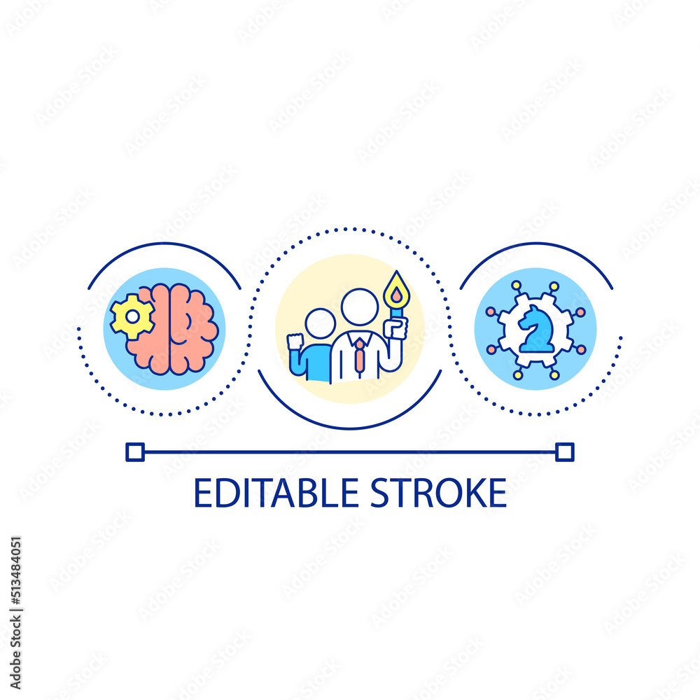 Leader mindset loop concept icon. Lead and motivate. Boss mindset. Cognitive flexibility abstract idea thin line illustration. Isolated outline drawing. Editable stroke. Arial font used Leader mindset loop concept icon. Lead and motivate. Boss mindset. Cognitive flexibility abstract idea thin line illustration. Isolated outline drawing. Editable stroke. Arial font used