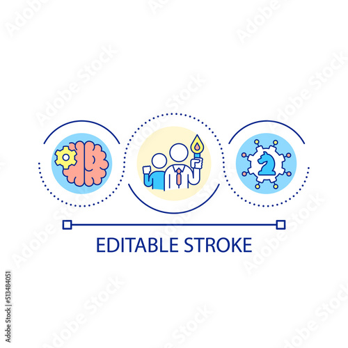 Leader mindset loop concept icon. Lead and motivate. Boss mindset. Cognitive flexibility abstract idea thin line illustration. Isolated outline drawing. Editable stroke. Arial font used
