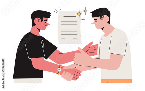 Businessman sign contract. User agreement or signing paper and digital contract Concept. Entrepreneurs making deal. Concept of agreement conclusion, business partnership, documentary coherence.