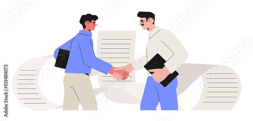 Businessman sign contract. User agreement or signing paper and digital contract Concept. Entrepreneurs making deal. Concept of agreement conclusion, business partnership, documentary coherence.