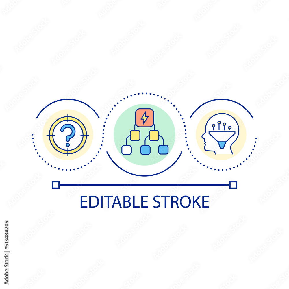 Complex structure loop concept icon. Complicated and challenging aim. Consider different facts abstract idea thin line illustration. Isolated outline drawing. Editable stroke. Arial font used