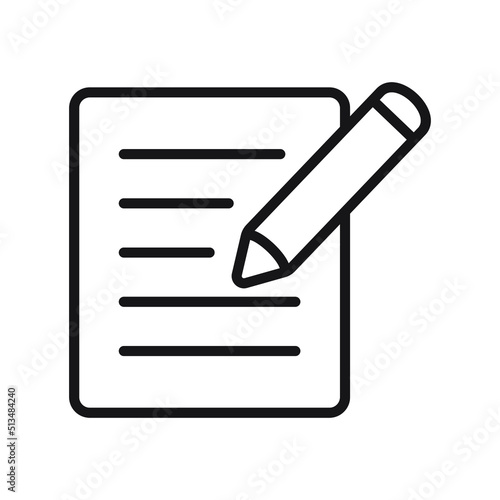 Notepad icon. Blogging icon in flat style. Document with pen vector illustration on white isolated background. Content business concept.