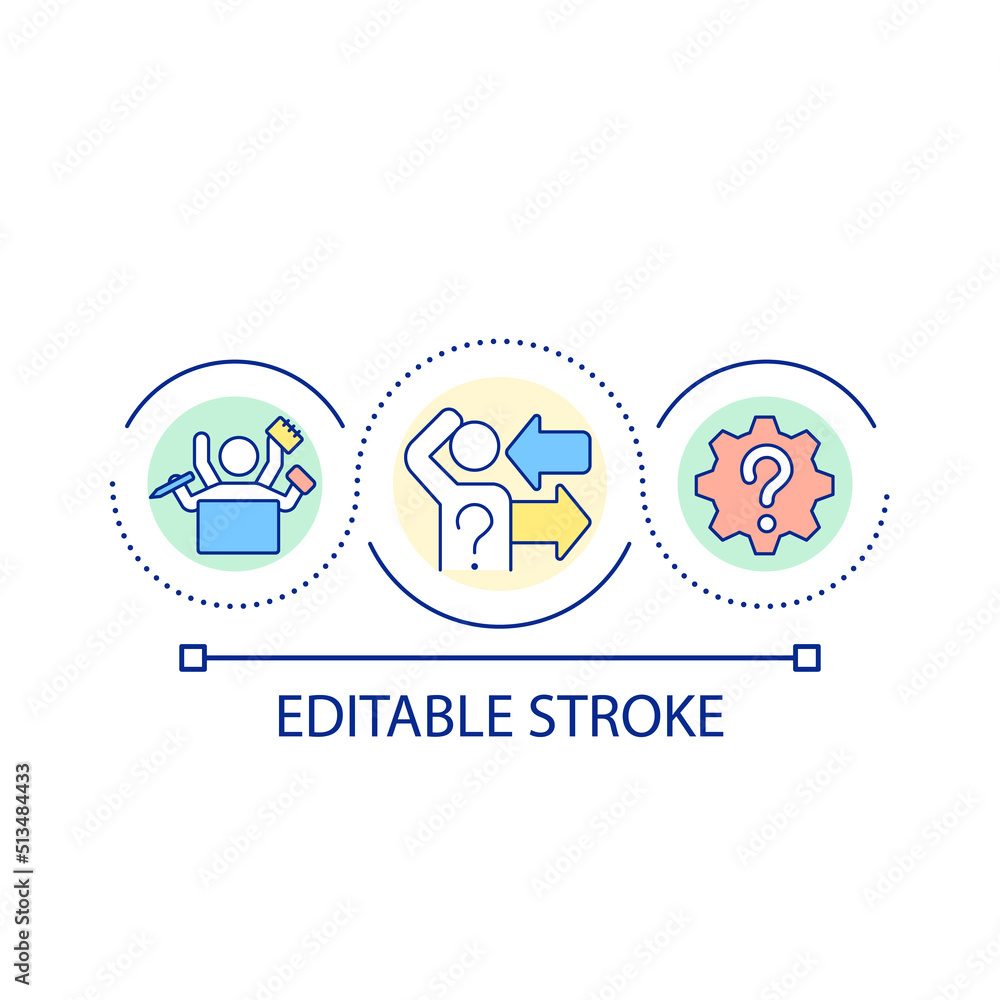 Chaotic work process loop concept icon. Mess and disorder at work. Unorganized process abstract idea thin line illustration. Isolated outline drawing. Editable stroke. Arial font used Chaotic work process loop concept icon. Mess and disorder at work. Unorganized process abstract idea thin line illustration. Isolated outline drawing. Editable stroke. Arial font used