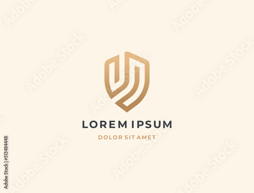 Letter V logo template. Shield emblem logotype. Vector icon.
