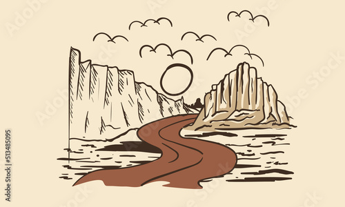 Mountain and road trip vector design for fashion, poster, batch, sticker and others.