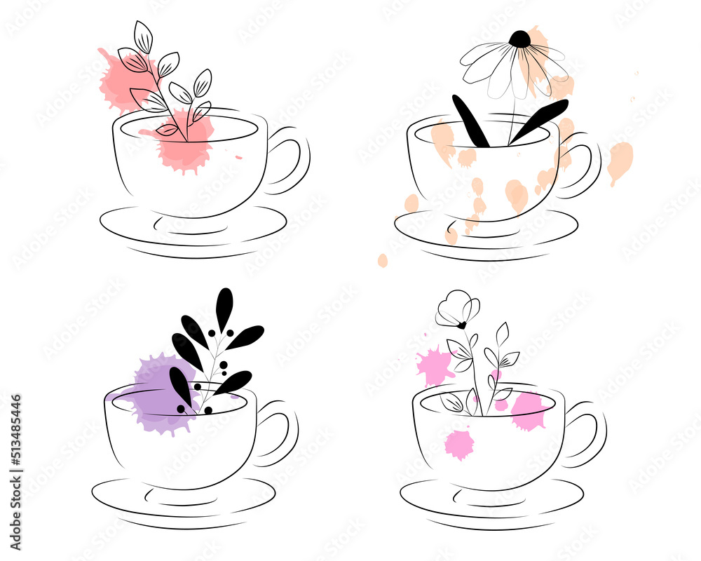 Set of cups with flowers