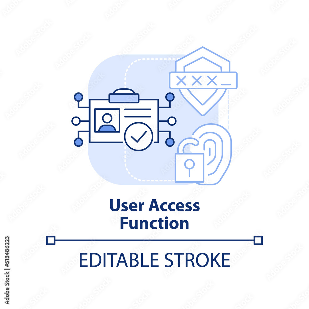 User access function light blue concept icon. Identity management process abstract idea thin line illustration. Isolated outline drawing. Editable stroke. Arial, Myriad Pro-Bold fonts used