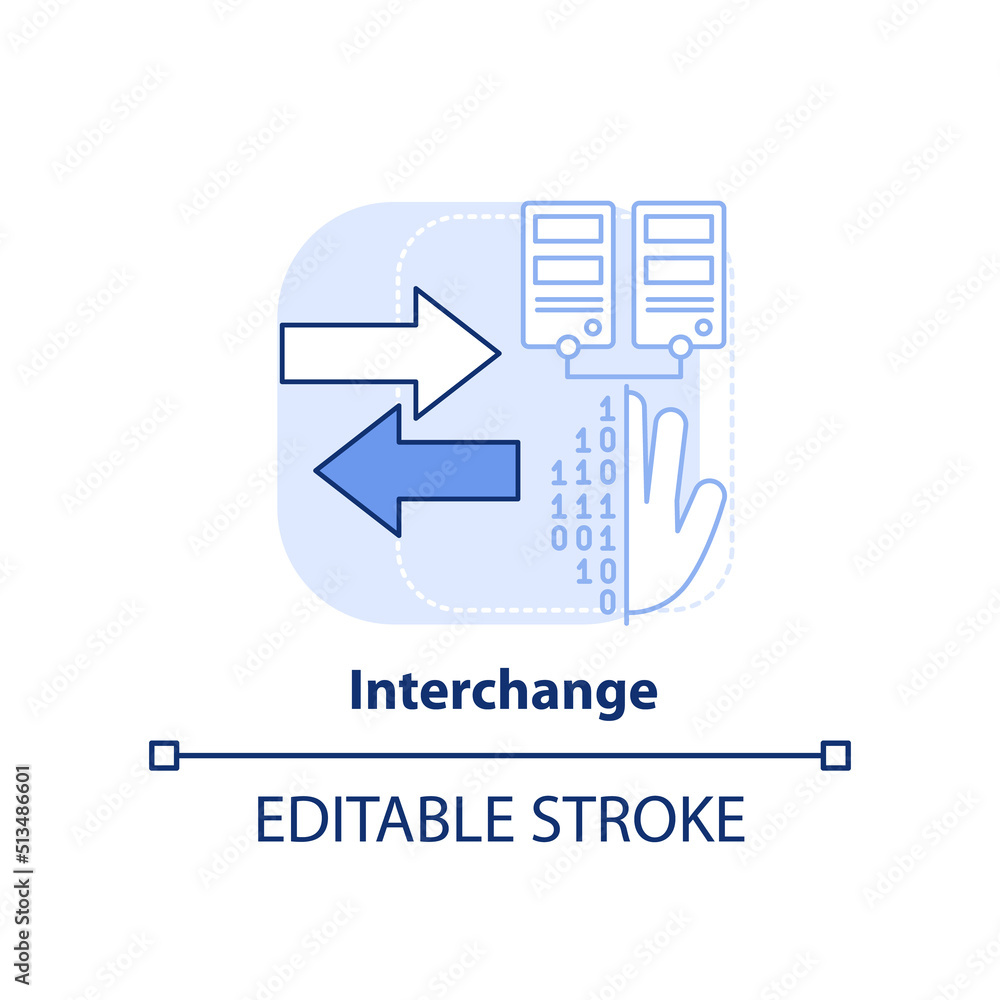 Interchange light blue concept icon. Identity management abstract idea thin line illustration. Exchange information. Isolated outline drawing. Editable stroke. Arial, Myriad Pro-Bold fonts used Interchange light blue concept icon. Identity management abstract idea thin line illustration. Exchange information. Isolated outline drawing. Editable stroke. Arial, Myriad Pro-Bold fonts used