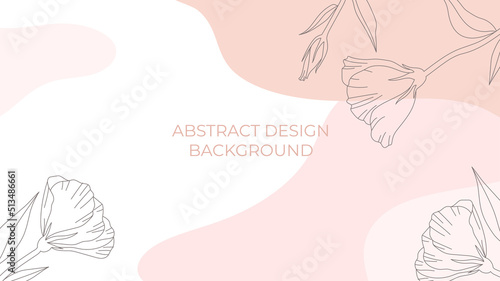 Trendy abstract background with fluid shapes and floral element in pastel colors. Modern geometric wave with flowers vector for card, poster, blog, wallpaper, wedding invitation. Vector illustration.