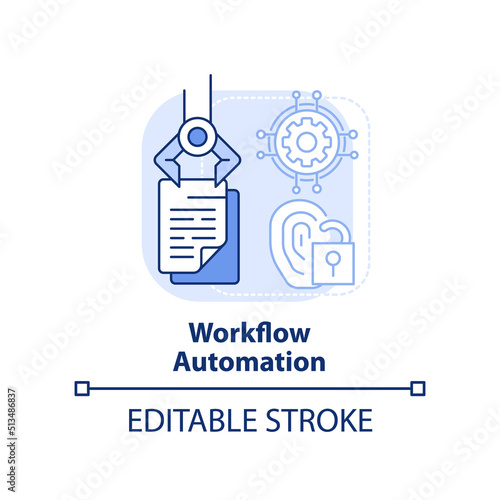 Workflow automation light blue concept icon. Manage identities abstract idea thin line illustration. Business processes. Isolated outline drawing. Editable stroke. Arial, Myriad Pro-Bold fonts used