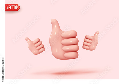 Set of Hand like. Icon human hand in cartoon style thumb up, good sign. Realistic 3d design. vector illustration