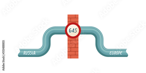 Vector illustration of a gas pipe from Russia to Europe. Gas supply. The embargo on the supply of gas from Russia.