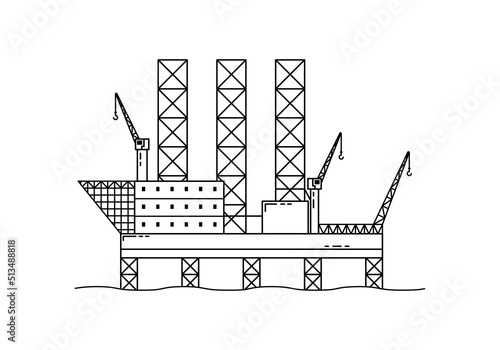Vector illustration of an offshore gas platform. Supply of gas and oil. The embargo on the supply of gas from Russia. Outline