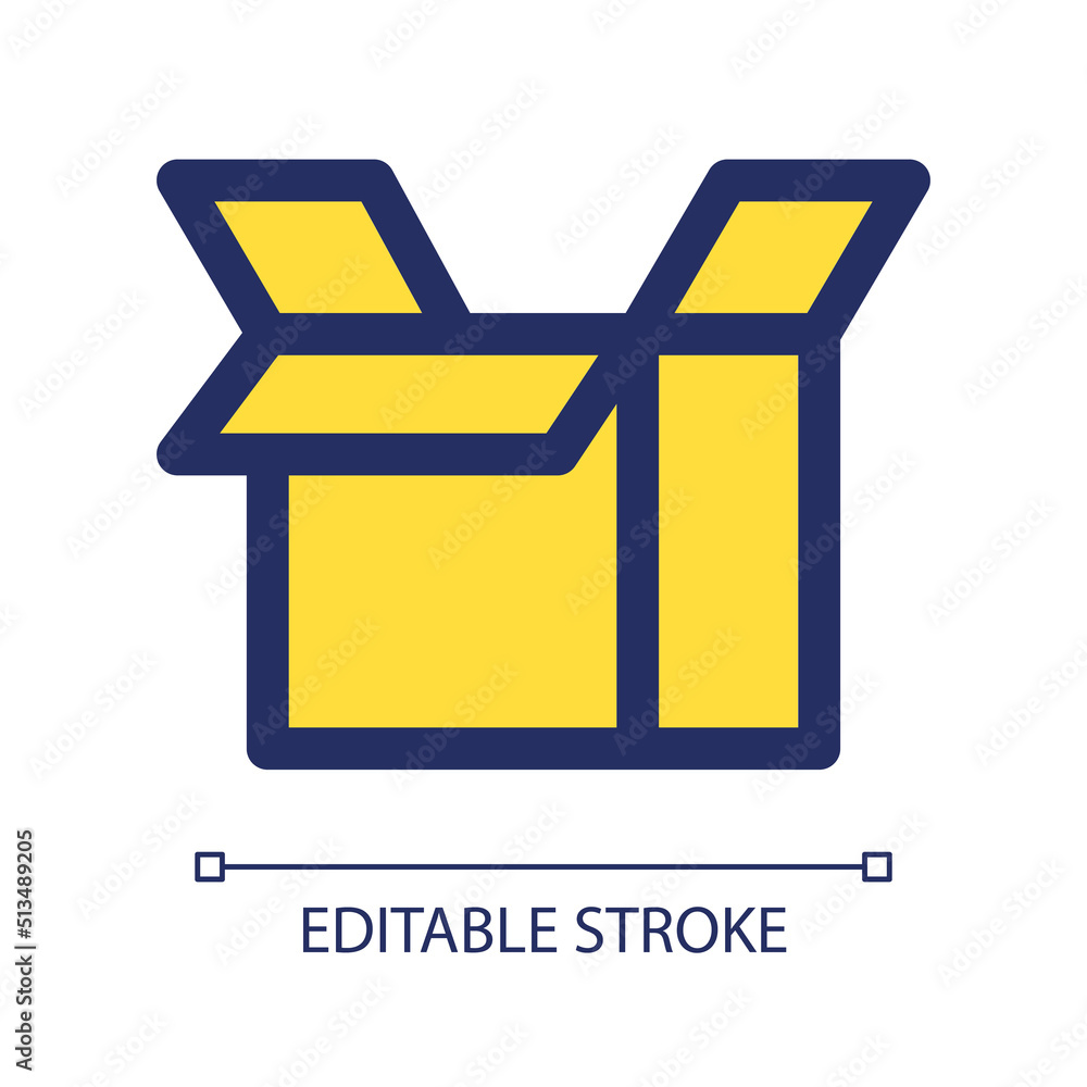 Open parcel yellow RGB color ui icon. Package. Delivery and courier service. Simple line element. GUI, UX design for mobile app. Vector isolated pictogram. Editable stroke. Arial font used Open parcel yellow RGB color ui icon. Package. Delivery and courier service. Simple line element. GUI, UX design for mobile app. Vector isolated pictogram. Editable stroke. Arial font used
