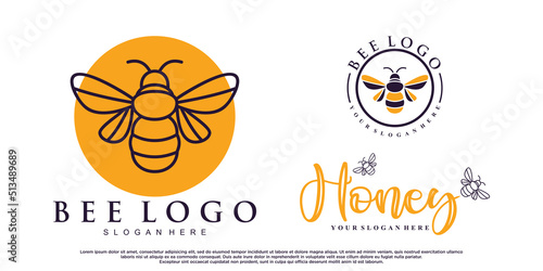 Set of honey bee animals logo design with creative element Premium Vector