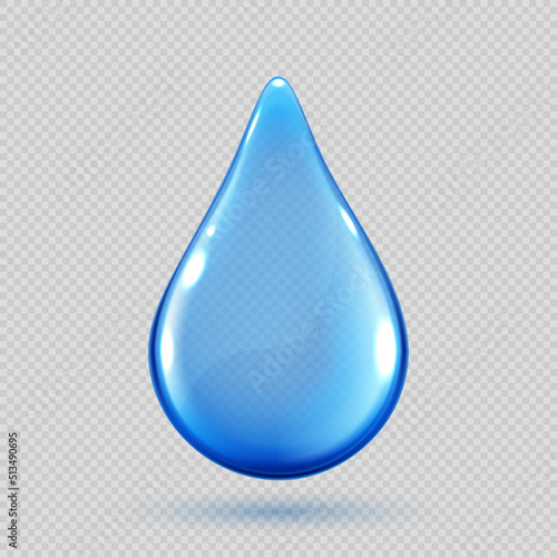Collagen droplet isolated on transparent background. Realistic vector blue drop.