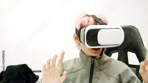 Female used VR Headset at Living Room