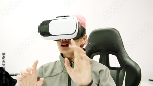 Female used VR Headset at Living Room