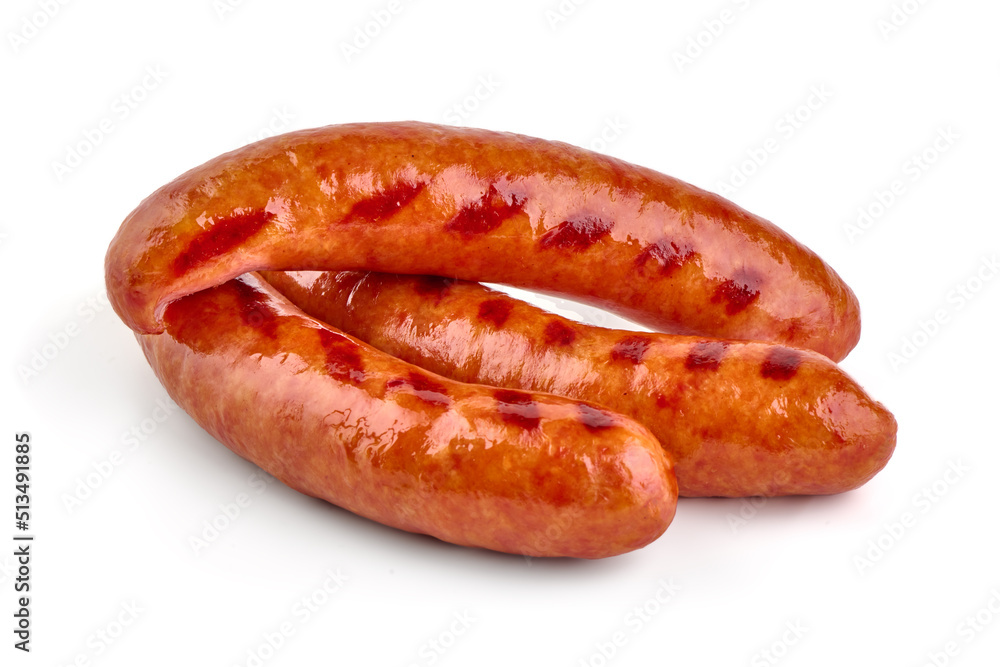 Roasted pork sausages bbq, isolated on white background. Roasted pork sausages bbq, isolated on white background.