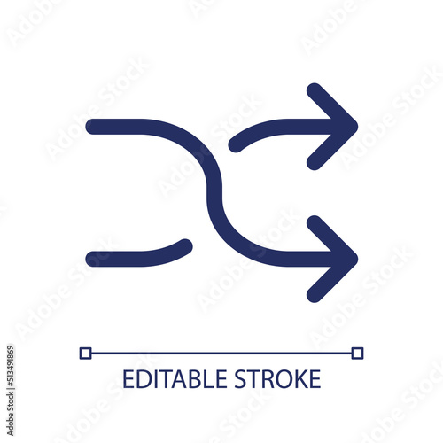 Shuffle RGB color ui icon. Irregular order of playlist items. Media player control. Simple line element. GUI, UX design for mobile app. Vector isolated pictogram. Editable stroke. Arial font used