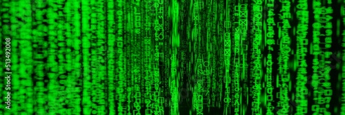 Obraz na płótnie Abstract Futuristic green matrix Binary digital data panorama background 3D rendering w salonie