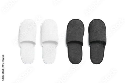 Cuadro en lienzo Blank black and white home slippers mockup, top view
