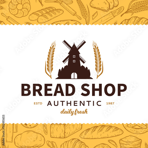 Vector bakery or bread logo. Bakery design template for baked products branding and packaging
