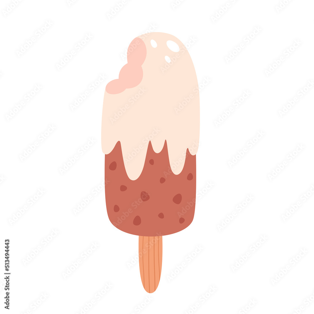 Chocolate popsicle ice cream on stick. Summertime, hello summer. Hand drawn vector illustration Chocolate popsicle ice cream on stick. Summertime, hello summer. Hand drawn vector illustration
