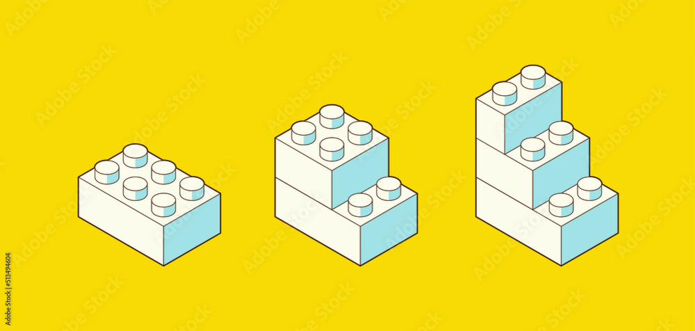 The toy building block, bricks for children. Vector isometric illustration. Colored bricks isolated on white background.