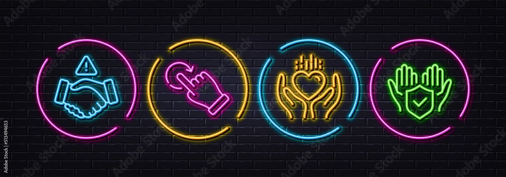 Dont handshake, Hold heart and Rotation gesture minimal line icons. Neon laser 3d lights. Insurance hand icons. For web, application, printing. Clean hand, Care love, Undo. Full coverage. Vector Dont handshake, Hold heart and Rotation gesture minimal line icons. Neon laser 3d lights. Insurance hand icons. For web, application, printing. Clean hand, Care love, Undo. Full coverage. Vector
