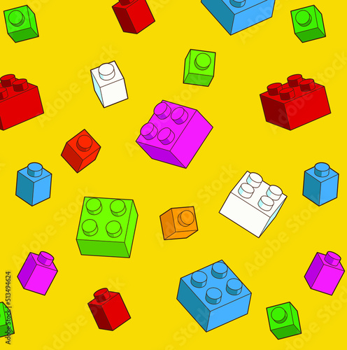 Simple pattern of building block, bricks for children. Vector isometric illustration. Colored bricks isolated on white background.