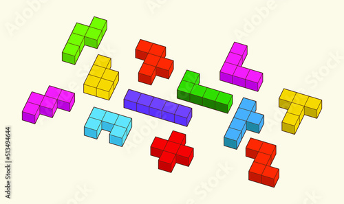 A simple pattern of building blocks, and bricks for children. Vector isometric illustration. 3d block set isolated on white background.