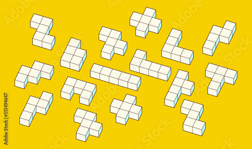 A simple pattern of building blocks, and bricks for children. Vector isometric illustration. 3d block set isolated on white background.