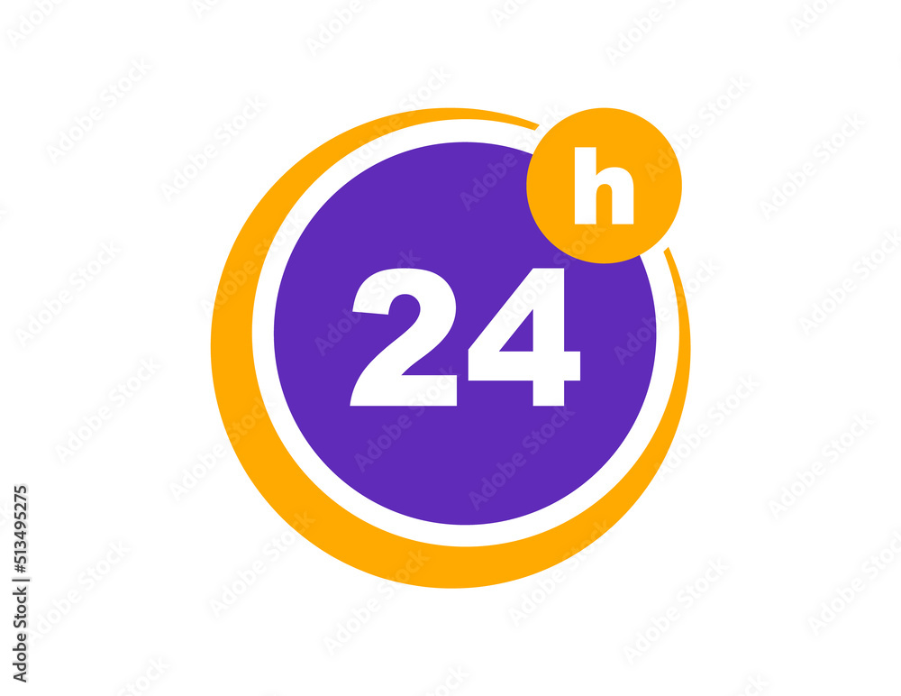 24 hours banner. Twenty four hour open. Label all day service for delivery, store, pharmacy etc. Vector illustration. 24 hours banner. Twenty four hour open. Label all day service for delivery, store, pharmacy etc. Vector illustration.