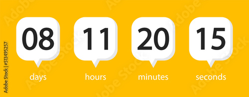 Countdown timer. Hour counter. Coming soon and under construction. Digital counter for app, website, wallpaper and interface. Vector illustration.